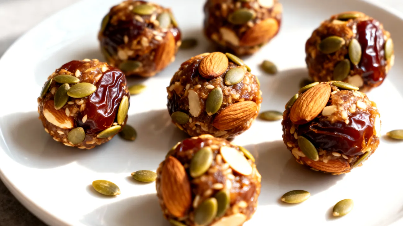 Energy balls con datteri, mandorle e semi di zucca"