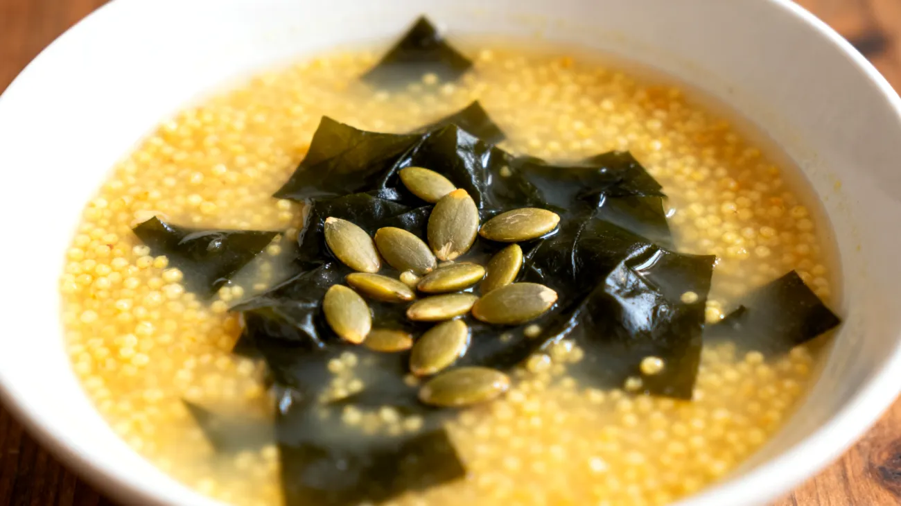 Zuppa di miglio con alghe wakame e semi di zucca"